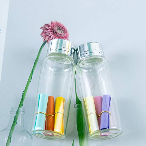 Jarvials 12pcs Botellas de Vidrio Transparente de 25ml con Cubierta de Aluminio Plateado, Botellas de Vidrio Mini Botella Decorativa de Perfume Líquido Frascos de Vidrio Vacíos al por Mayor