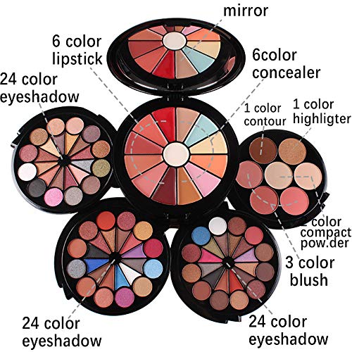 JasCherry Paleta de Sombras de Ojos 91 Colores de Estuche de Maquillaje Cosmético - Incluye Corrector Camuflaje y Bronzer y Rubor y Polvos Compactos y Brillo Labios