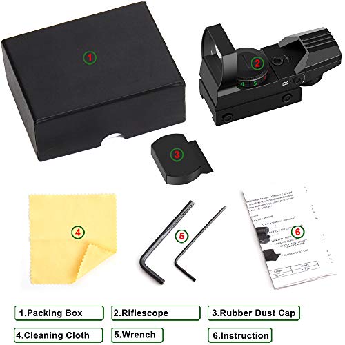 JASHKE Visor de Punto Rojo Iluminación Roja y Verde con Miras Telescópicas de 4 Retículas para Riel de 11 mm