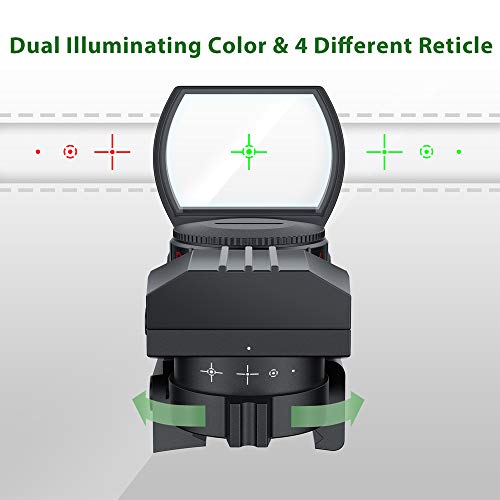 JASHKE Visor de Punto Rojo Iluminación Roja y Verde con Miras Telescópicas de 4 Retículas para Riel de 11 mm