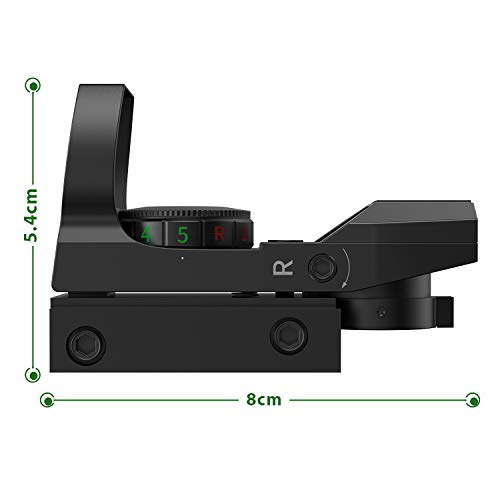 JASHKE Visor de Punto Rojo Iluminación Roja y Verde con Miras Telescópicas de 4 Retículas para Riel de 11 mm