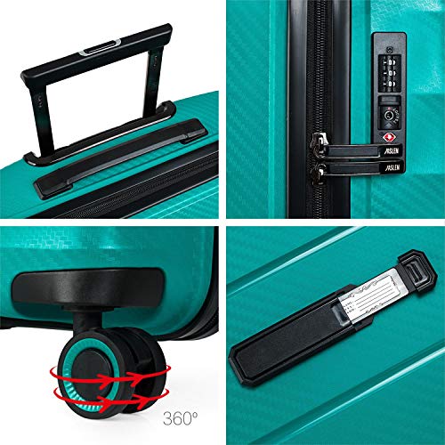JASLEN - Juego de Maletas Rígidas Trolley 4 Ruedas Polipropileno PP. Resistentes y Ligeras. Candado TSA. 2 Tamaños: Pequeña Cabina y Mediana Diseño 161015, Color Turquesa
