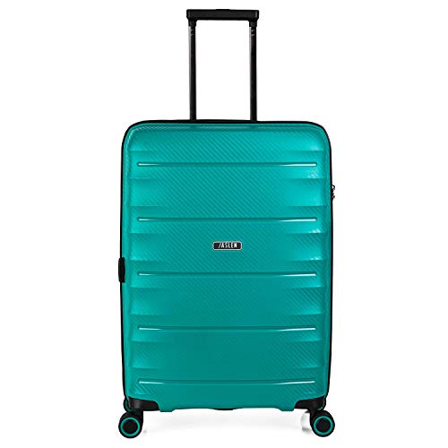 JASLEN - Juego de Maletas Rígidas Trolley 4 Ruedas Polipropileno PP. Resistentes y Ligeras. Candado TSA. 2 Tamaños: Pequeña Cabina y Mediana Diseño 161015, Color Turquesa