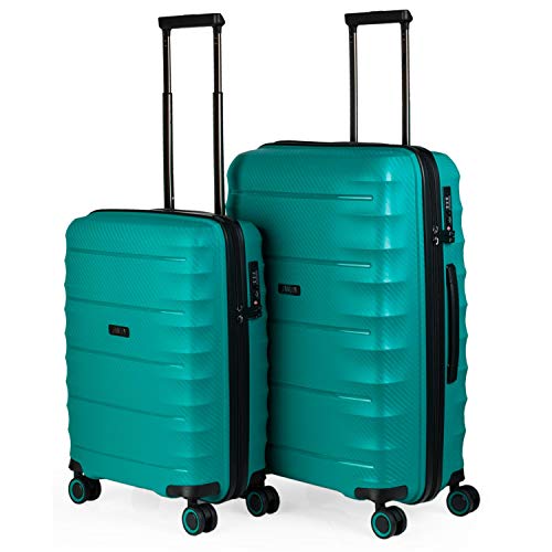 JASLEN - Juego de Maletas Rígidas Trolley 4 Ruedas Polipropileno PP. Resistentes y Ligeras. Candado TSA. 2 Tamaños: Pequeña Cabina y Mediana Diseño 161015, Color Turquesa