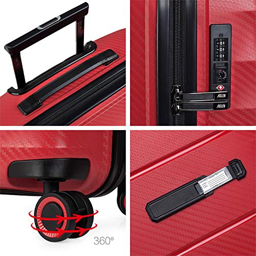 JASLEN - Juego de Maletas Rígidas Trolley 4 Ruedas Polipropileno PP. Resistentes y Ligeras. Candado TSA. 2 Tamaños: Pequeña Cabina y Mediana Diseño 161015, Color Rojo
