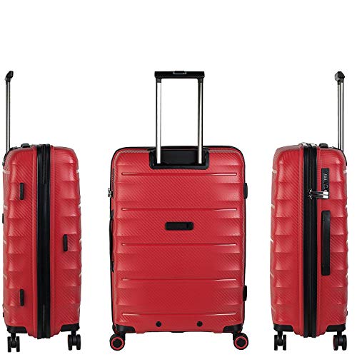 JASLEN - Juego de Maletas Rígidas Trolley 4 Ruedas Polipropileno PP. Resistentes y Ligeras. Candado TSA. 2 Tamaños: Pequeña Cabina y Mediana Diseño 161015, Color Rojo