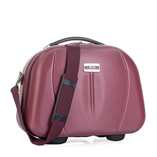 JASLEN - Neceser Grande de Viaje Rígido ABS, Maleta de Aseo. Cinta para Trolley. Múltiples Compartimentos. Espejo. Resistente Ligero Duradero. Marca y Calidad. 56525, Color Vino