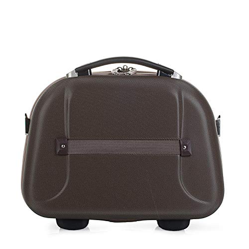 JASLEN - Neceser Grande de Viaje Rígido ABS, Maleta de Aseo. Cinta para Trolley. Múltiples Compartimentos. Espejo. Resistente Ligero Duradero. Marca y Calidad. 56525, Color Dorado-Marrón