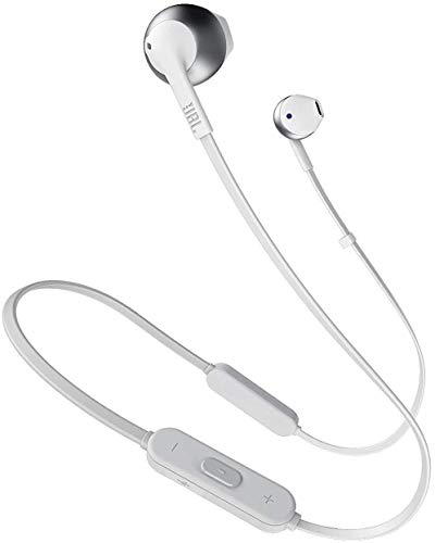 JBL Tune 205BT - Auriculares Inalámbricos intraurales con micrófono y mando a distancia con 3 botones, función de manos libres y diseño ergonómico con cable sin enredos, plata