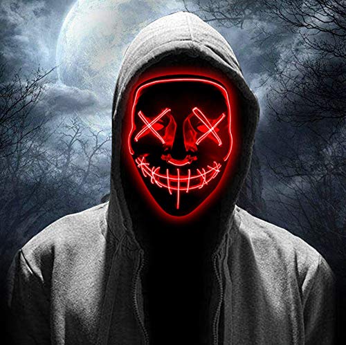 JCT Halloween LED Máscaras Purga Grimace Mask Horror Mask Scary LED Ilumina Máscaras para Halloween, Fiestas de Disfraces, Mascaradas, Carnavales, Regalos For Adultos Infantiles (Rojo)