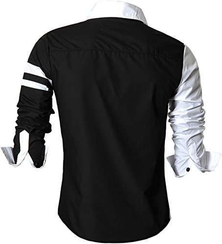 jeansian De Manga Larga De Los Hombres De Moda Slim Fit Camisas Men Fashion Shirts Z014 Black XXL