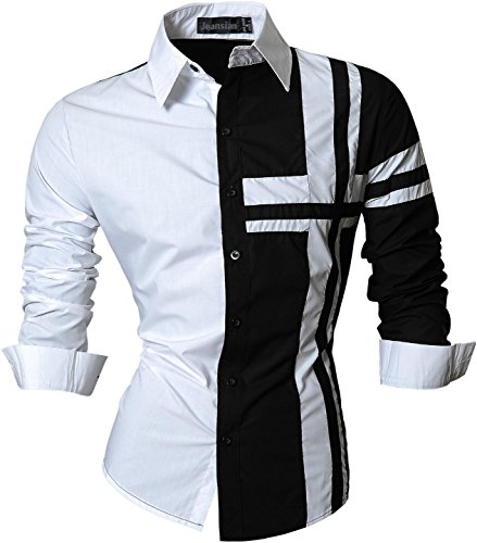 jeansian De Manga Larga De Los Hombres De Moda Slim Fit Camisas Men Fashion Shirts Z014 Black XXL