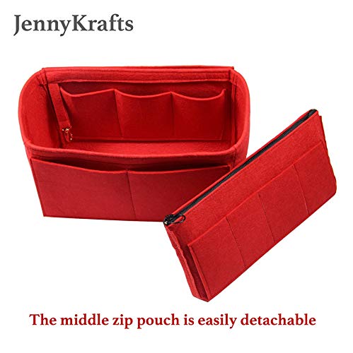 JennyKrafts Inserción de Monedero (Fieltro de 3 mm, Funda Desmontable con Cremallera de Metal Dorado), Bolsillos organizadores para Bolsas de Asas