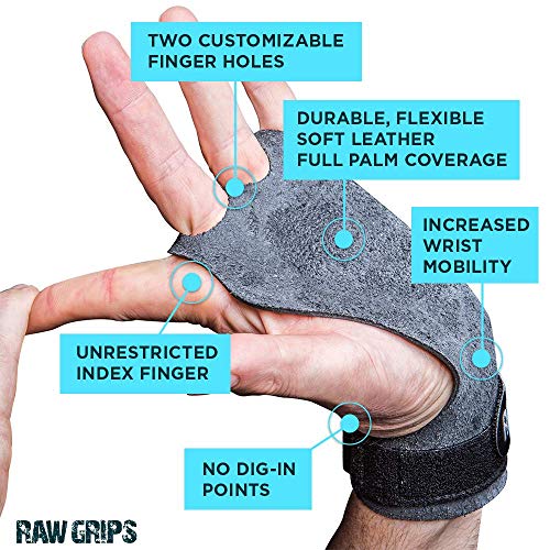 JerkFit Raw Grips, 2 Dedos de Cuero Gimnasia agarres con Protección Completa de la Palma de la Mano (S)