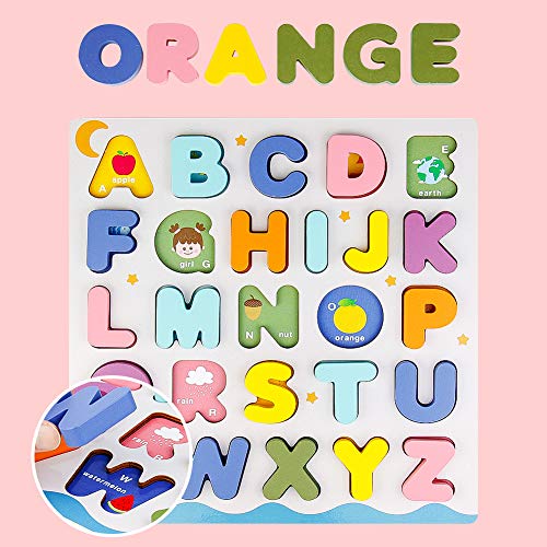jerryvon Juguetes Montessori Puzzles de Madera Juguete Puzzle Numeros y Letras Abecedario Rompecabezas Infantil ABC Puzzle de Aprendizaje Educativos Regalos para Niños Niñas 3 4 5 6 Años