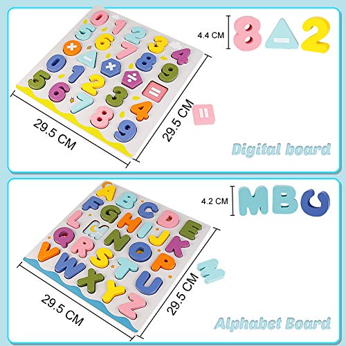 jerryvon Juguetes Montessori Puzzles de Madera Juguete Puzzle Numeros y Letras Abecedario Rompecabezas Infantil ABC Puzzle de Aprendizaje Educativos Regalos para Niños Niñas 3 4 5 6 Años