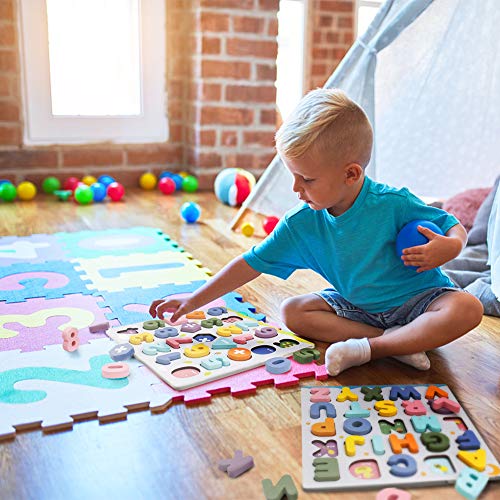 jerryvon Juguetes Montessori Puzzles de Madera Juguete Puzzle Numeros y Letras Abecedario Rompecabezas Infantil ABC Puzzle de Aprendizaje Educativos Regalos para Niños Niñas 3 4 5 6 Años