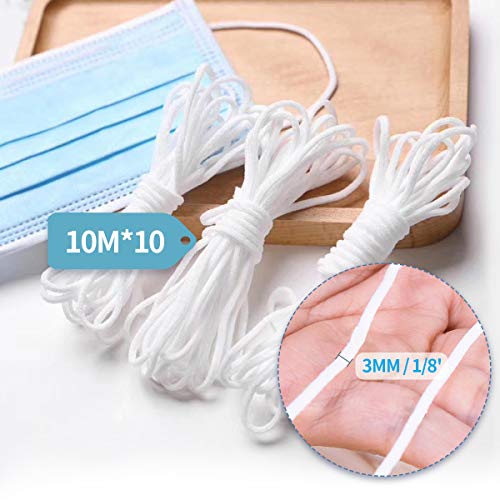 Jeteven 3mm x 100m Cordón Elástico, Cordón Goma Elástico Bandas, Elástico para Material de Costura, Manualidades, Mangas, Banda para el Cabello, Sombrero, Artesanías