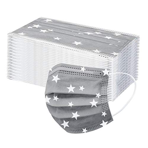 jfhrfged Niños Protección Desechable 3 Capas Transpirable A Prueba de Polvo Estampado de Estrellas con Aretes Elásticos Paquete 20/30/50/100 Unidades, Apto para Niños de 3 a 12 Años (50PC, Multicolor)