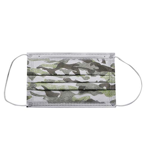 jfhrfged Niños Protección Desechable 3 Capas Transpirable Estampado Camuflaje Antipolvo con Pendientes Elásticos Pack 50 Unidades (Multicolor)