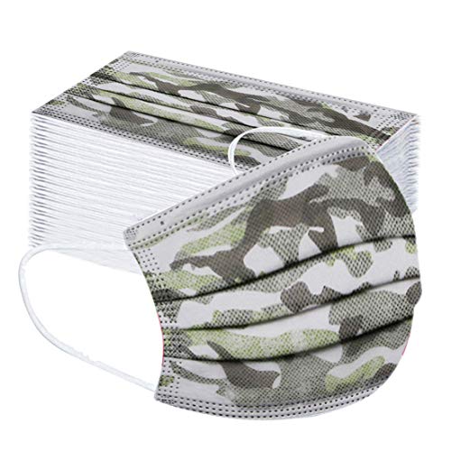 jfhrfged Niños Protección Desechable 3 Capas Transpirable Estampado Camuflaje Antipolvo con Pendientes Elásticos Pack 50 Unidades (Multicolor)