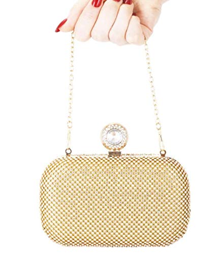 JFJWH Cartera de Mano Clutch Mujer Bolso de Noche，Bolso de hombro de banquete de diamantes con anillo de huevo para mujer @ dorado，Bolso de Embrague para Ceremonia Boda Novia