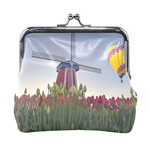 JHGFG Estuche de Cuero Monedero Monedero Molino de Viento y Globo de Aire Caliente Monedero para niña