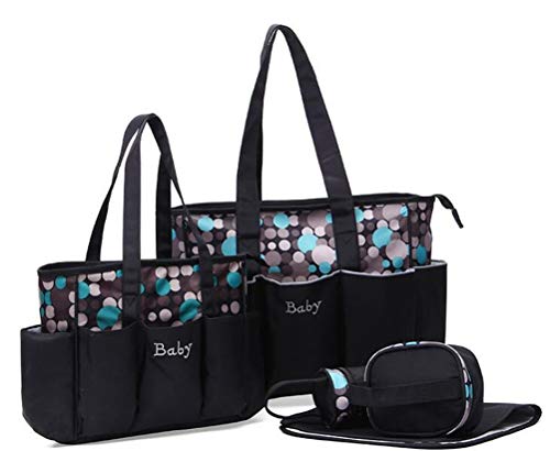 JIAHE 5 unids Grande bebé Bolsa de pañales Conjunto con Lunares de impresión para mamá Mujeres Bolsa de Asas Cambio de Maternidad Bolsas de pañales Organizador bebé Cuidado,Gray
