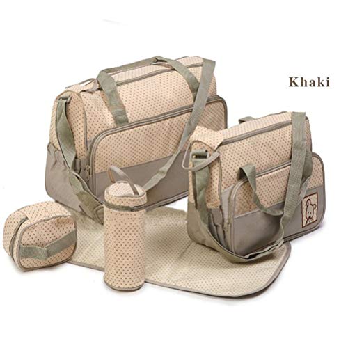 JIAHE 5 unids multifunción bebé pañal pañal Bolsa para mamá bebé biberón Madre Momia Cochecito de Maternidad Bolsas de pañales Conjuntos,Khaki