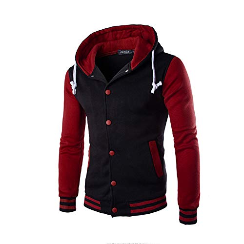 JiaMeng Hombres Chaqueta Primavera otoño e Invierno Algodón Abrigo Chaqueta Outwear Sweater Sudadera de Invierno Slim Warm(Rojo,XXL)