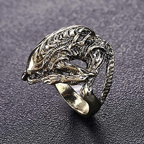 JIANGYA Punk Ring Alien Warrior Anillos Cool Jewelry Animal Skull Biker Ring para Hombres Y Mujeres Ropa De Calle, Placa De Plata Antigua