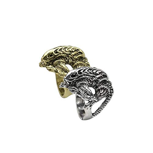 JIANGYA Punk Ring Alien Warrior Anillos Cool Jewelry Animal Skull Biker Ring para Hombres Y Mujeres Ropa De Calle, Placa De Plata Antigua