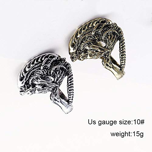 JIANGYA Punk Ring Alien Warrior Anillos Cool Jewelry Animal Skull Biker Ring para Hombres Y Mujeres Ropa De Calle, Placa De Plata Antigua