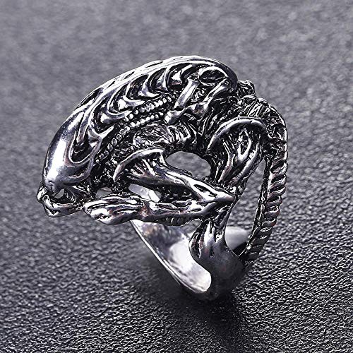 JIANGYA Punk Ring Alien Warrior Anillos Cool Jewelry Animal Skull Biker Ring para Hombres Y Mujeres Ropa De Calle, Placa De Plata Antigua