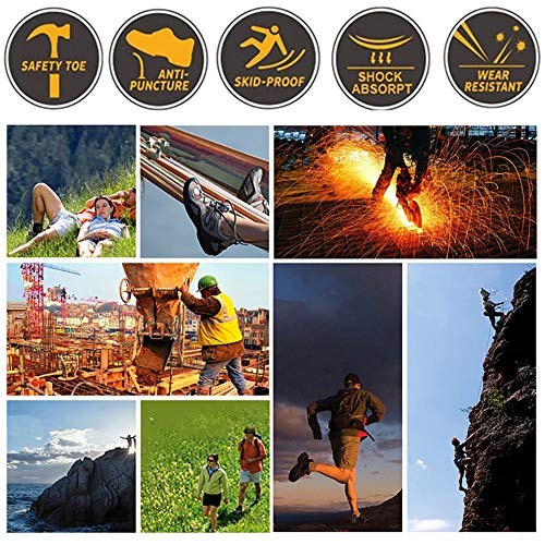 JIEFU Zapatos de Seguridad Ligeros Botas de Trabajo con Puntera de Acero de Compuesto y Suela Anti-Piercing Zapatos de Trabajo Industrial de Cuero de PU Transpirables para Hombres y Mujeres,Negro,41