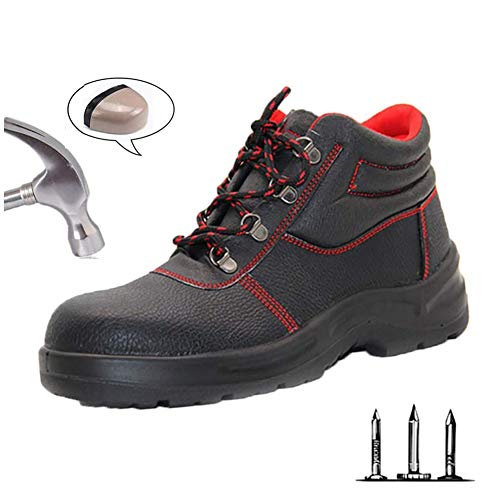 JIEFU Zapatos de Seguridad Ligeros Botas de Trabajo con Puntera de Acero de Compuesto y Suela Anti-Piercing Zapatos de Trabajo Industrial de Cuero de PU Transpirables para Hombres y Mujeres,Negro,41