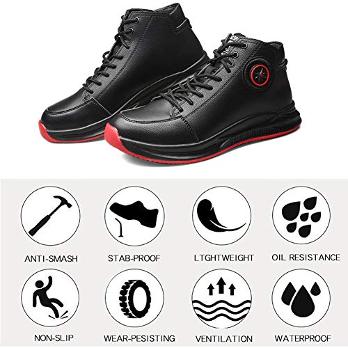 JIEFU Zapatos de Seguridad para Hombres, Botas de Trabajo Transpirables Ligeros con Puntera de Acero de Compuesto Anti-Rotura y Suela de Kevlar Anti-Piercing Zapatos de Deporte de Cuero PU,Negro,37