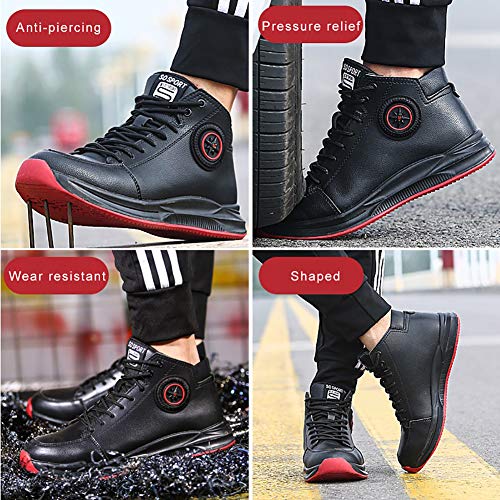 JIEFU Zapatos de Seguridad para Hombres, Botas de Trabajo Transpirables Ligeros con Puntera de Acero de Compuesto Anti-Rotura y Suela de Kevlar Anti-Piercing Zapatos de Deporte de Cuero PU,Negro,37