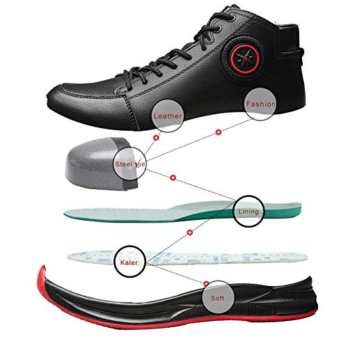 JIEFU Zapatos de Seguridad para Hombres, Botas de Trabajo Transpirables Ligeros con Puntera de Acero de Compuesto Anti-Rotura y Suela de Kevlar Anti-Piercing Zapatos de Deporte de Cuero PU,Negro,37