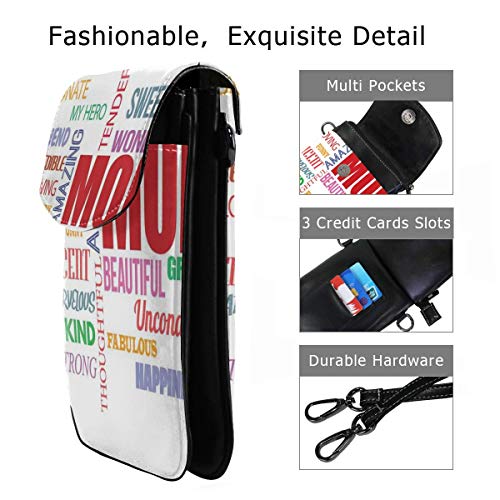 Jiger Women Small Cell Phone Purse Crossbody,Colorful Words For Tender Devoted Strong Thoughtful Mom Unconditional Love