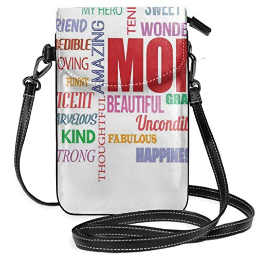 Jiger Women Small Cell Phone Purse Crossbody,Colorful Words For Tender Devoted Strong Thoughtful Mom Unconditional Love