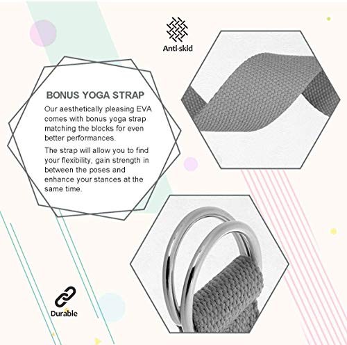 JIM'S STORE Bloque de Espuma Correa,Bloque de Yoga Ejercico EVA de Alta Densidad para Mejorar Fuerza y Flexibilidad Yoga Pilates Amantes