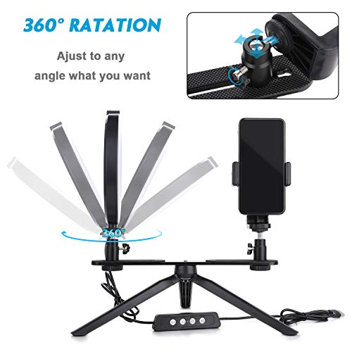 JIM'S STORE Soporte Luz para Movil 6 Pulgadas Regulable con Trípode，3 Modos de Luz 3200k-6500k 10 Niveles de Brillo para Youtube Maquillaje Selfie Transmisión en Vivo Grabación de vídeo