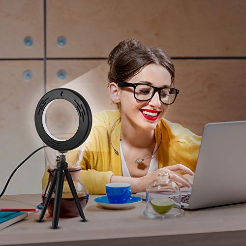 JIM'S STORE Soporte Luz para Movil 6 Pulgadas Regulable con Trípode，3 Modos de Luz 3200k-6500k 10 Niveles de Brillo para Youtube Maquillaje Selfie Transmisión en Vivo Grabación de vídeo