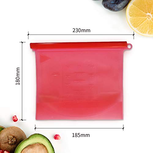 JINYJIA Bolsas de Almacenamiento de Alimentos, 4 Paquetes de Bolsas Reutilizables de Silicona, 1000 ML, Sin BPA, Bolsa de Almuerzo Higiénica a Prueba de Fugas (4 Paquetes, 1 Litro)