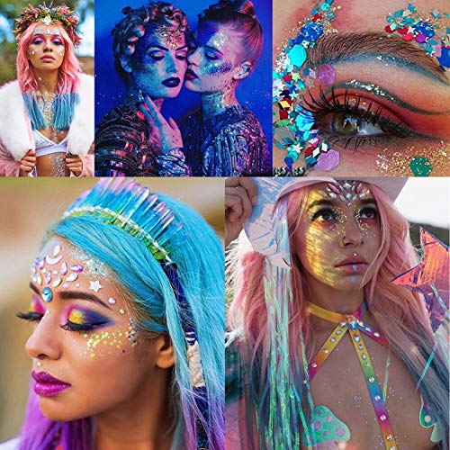 JJYHEHOT 12 Piezas Purpurinas Polvo Lentejuelas Iridiscentes Cosmética de Maquillaje para Cuerpo Cara Pelo y Uñas Copos Destellos Cara Cuerpo Cabello Uñas