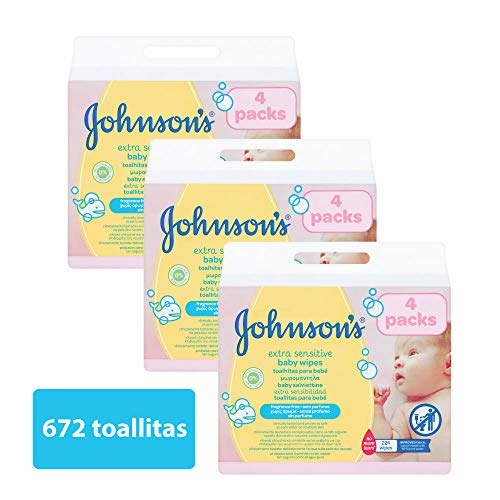 Johnson's baby - Toallitas para bebe Extra sensibilidad, 224 uds (Pack de 3 - 672 toallitas)