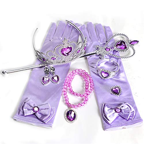 Joinfun Disfraz Princesa Sofia Niña Accesorios Princesa Collar Corona Guantes Pendiente Varita Mágica Pulsera Anillo Princesa Joyas Cosplay Accesorios 9 Piezas