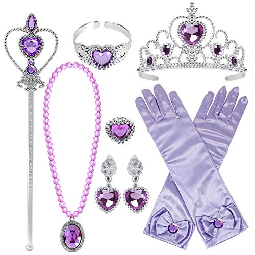 Joinfun Disfraz Princesa Sofia Niña Accesorios Princesa Collar Corona Guantes Pendiente Varita Mágica Pulsera Anillo Princesa Joyas Cosplay Accesorios 9 Piezas