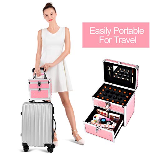 Joligrace - Caja organizadora profesional para esmaltes de uñas, color rosa